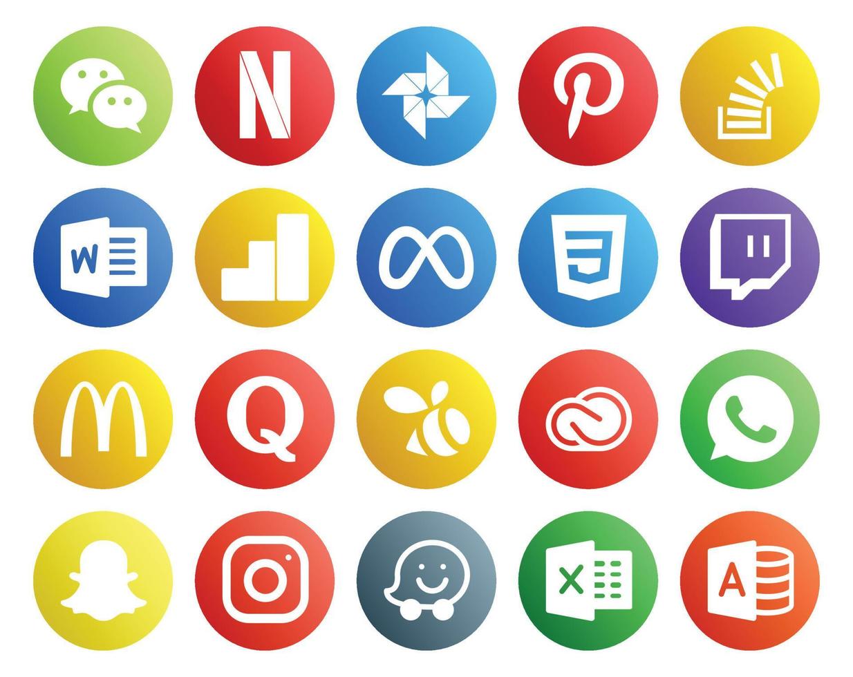 20 Social Media Icon Pack Including question mcdonalds overflow twitch facebook vector