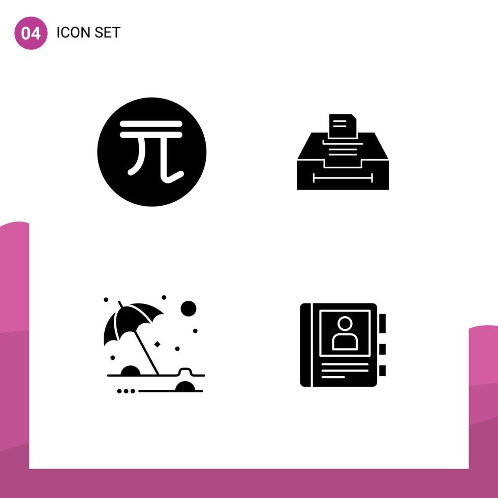 Set of 4 Modern UI Icons Symbols Signs for new taiwan doll beach money archive summer Editable Vector Design Elements