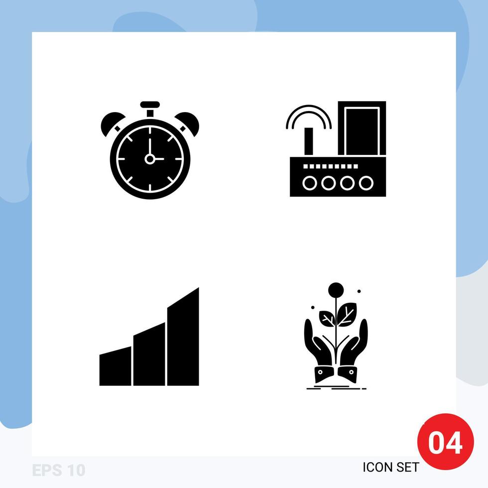 4 Universal Solid Glyph Signs Symbols of alarm apartments time signal buildings Editable Vector Design Elements