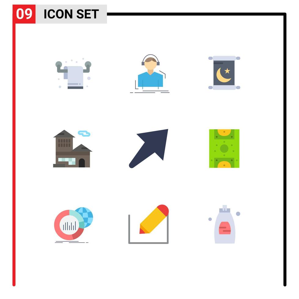 conjunto de 9 iconos de interfaz de usuario modernos signos de símbolos para elementos de diseño de vector editables de banco de edificio de música de oficina derecha