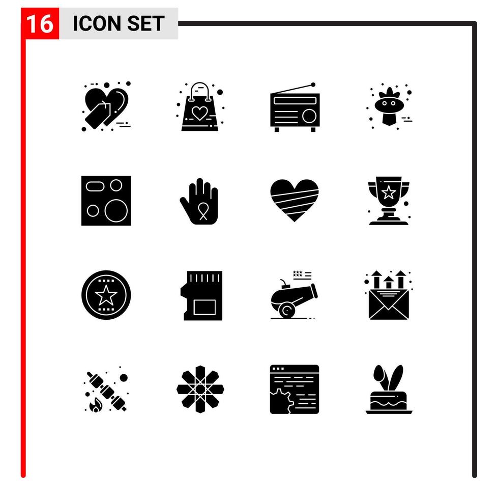 Set of 16 Modern UI Icons Symbols Signs for cooking sparrow bag bird media Editable Vector Design Elements