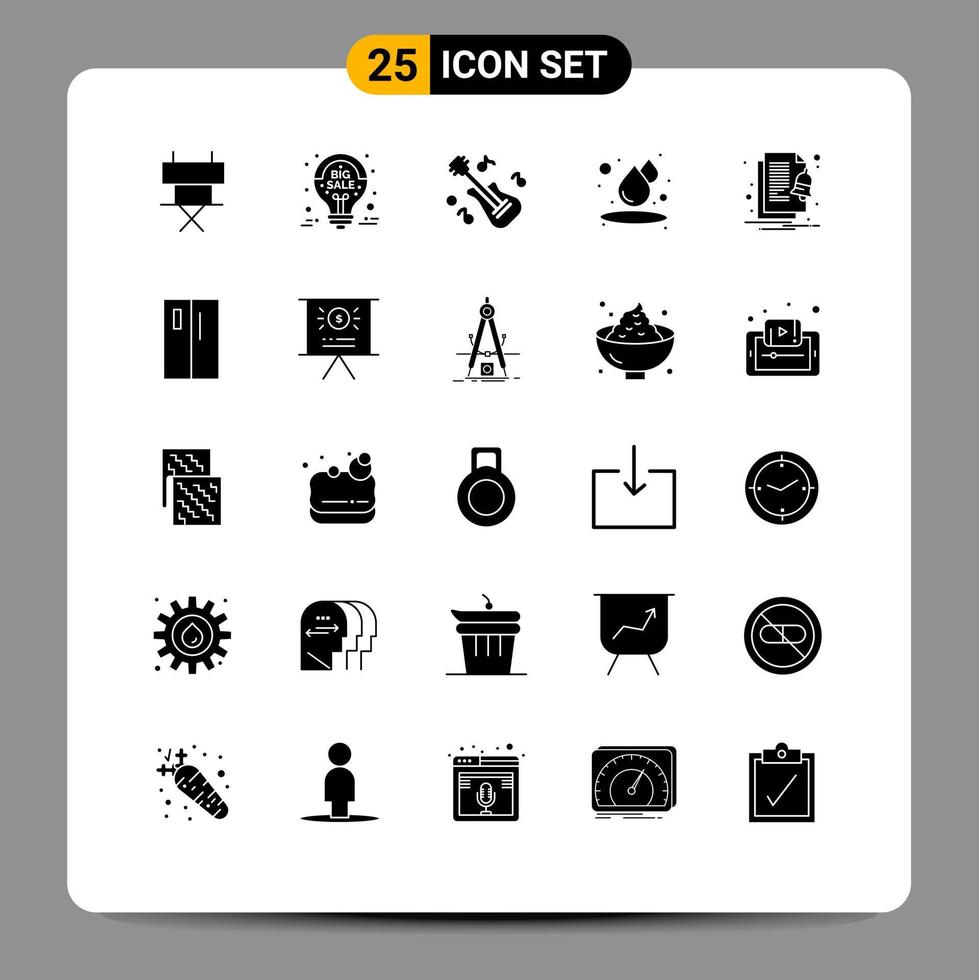 Group of 25 Solid Glyphs Signs and Symbols for notification alert sale advertisement water drop Editable Vector Design Elements