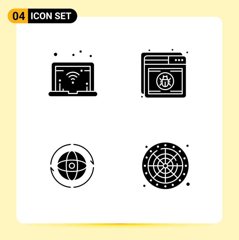 Group of 4 Solid Glyphs Signs and Symbols for network earth protection web connect Editable Vector Design Elements