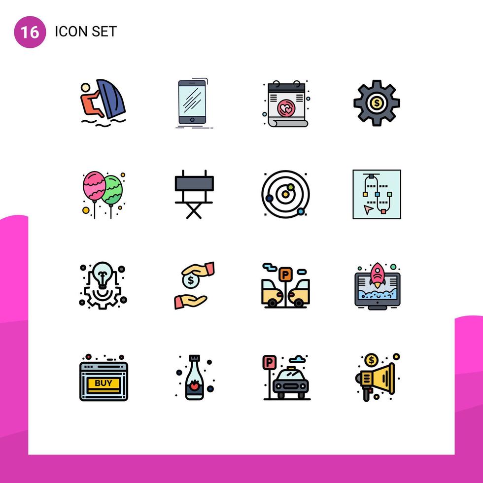 16 iconos creativos, signos y símbolos modernos de servicios, engranajes, ruedas de teléfonos inteligentes, poemas, elementos de diseño de vectores creativos editables