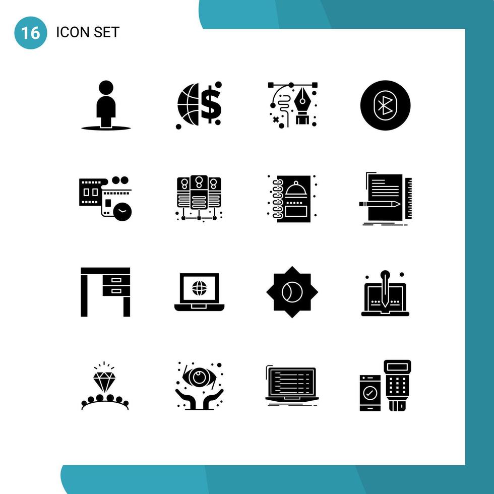 Pictogram Set of 16 Simple Solid Glyphs of film stip wireless drawing system communication Editable Vector Design Elements