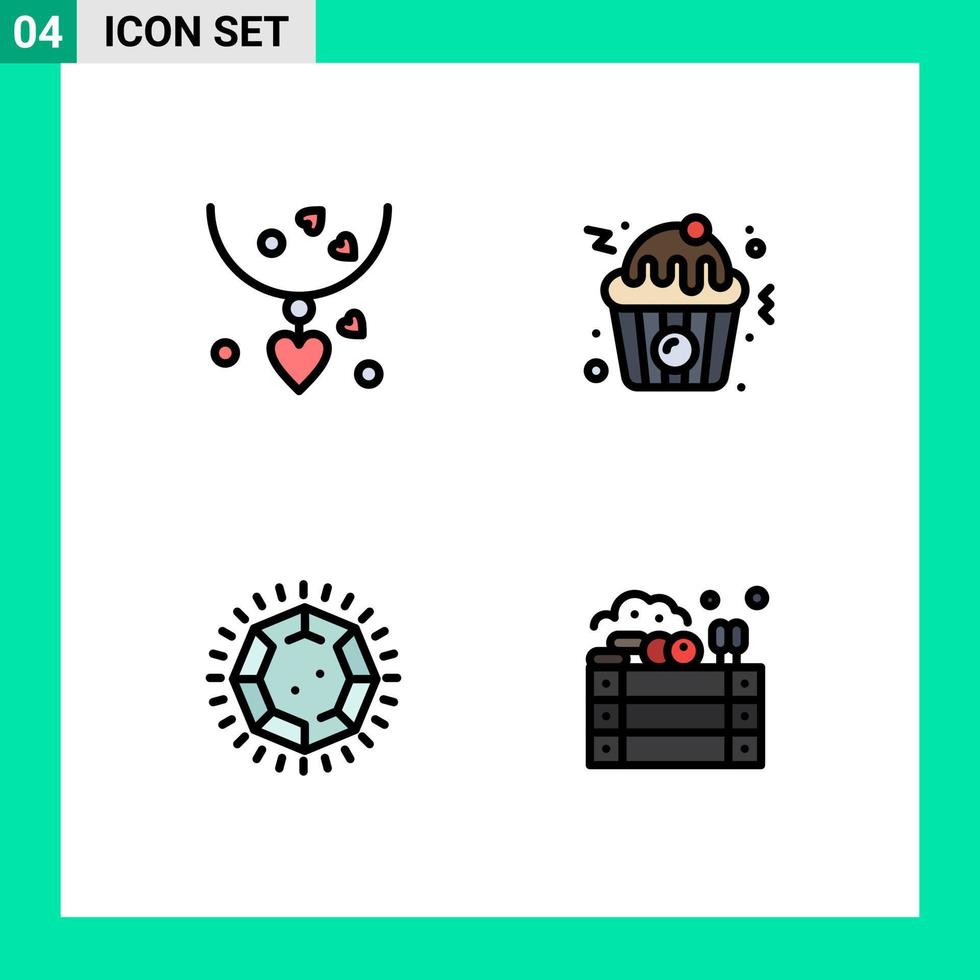 Group of 4 Modern Filledline Flat Colors Set for necklets jewel mother fast agriculture Editable Vector Design Elements
