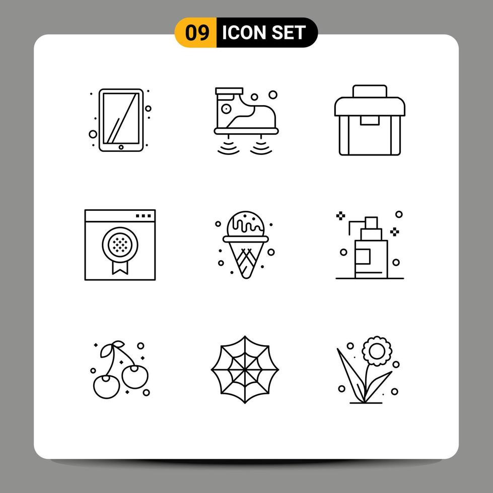 conjunto de 9 iconos modernos de la interfaz de usuario signos de símbolos para el navegador en línea de negocio de agua del parque elementos de diseño vectorial editables vector