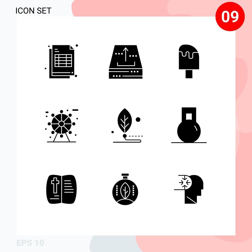 Editable Vector Line Pack of 9 Simple Solid Glyphs of artificial life up city food Editable Vector Design Elements