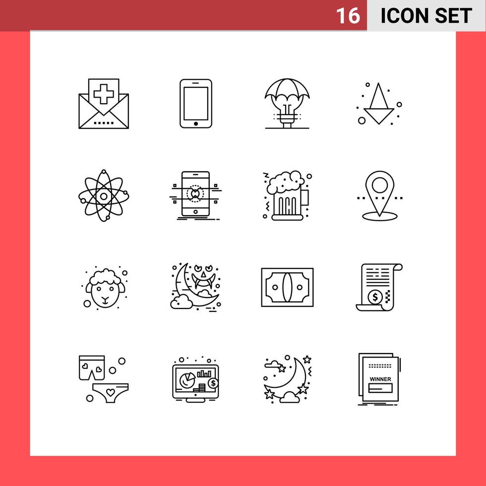 16 Thematic Vector Outlines and Editable Symbols of atom down call arrow idea Editable Vector Design Elements