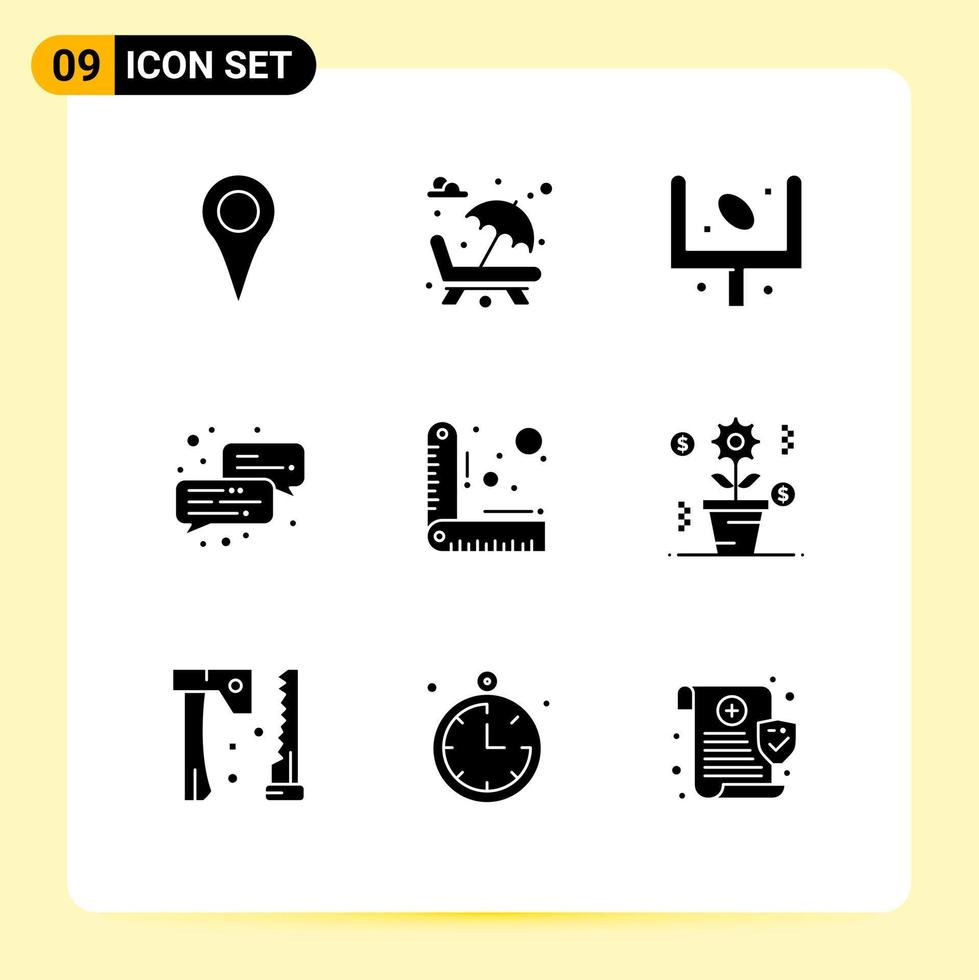 Group of 9 Solid Glyphs Signs and Symbols for design chat valentines day business goal Editable Vector Design Elements