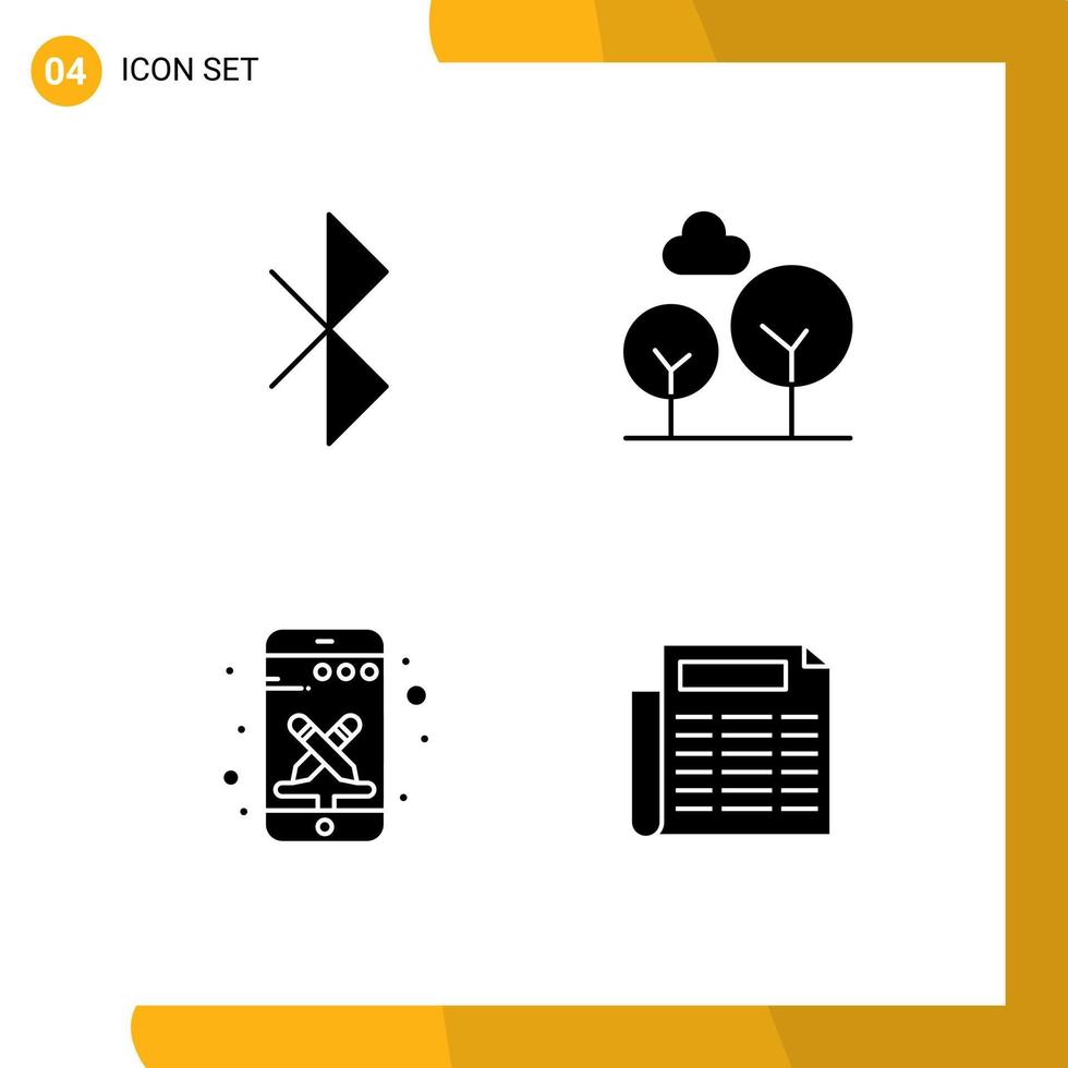 Pack of 4 Modern Solid Glyphs Signs and Symbols for Web Print Media such as bluetooth tools cypress tree design paper Editable Vector Design Elements