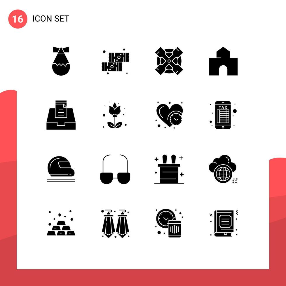 Set of 16 Modern UI Icons Symbols Signs for mailbox inbox tool school fortress Editable Vector Design Elements