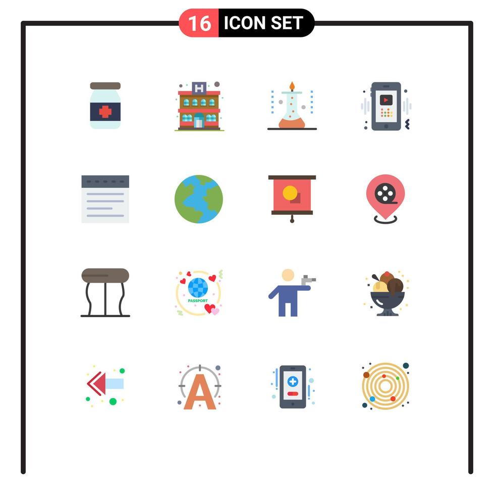 Mobile Interface Flat Color Set of 16 Pictograms of web mobile science player smart Editable Pack of Creative Vector Design Elements