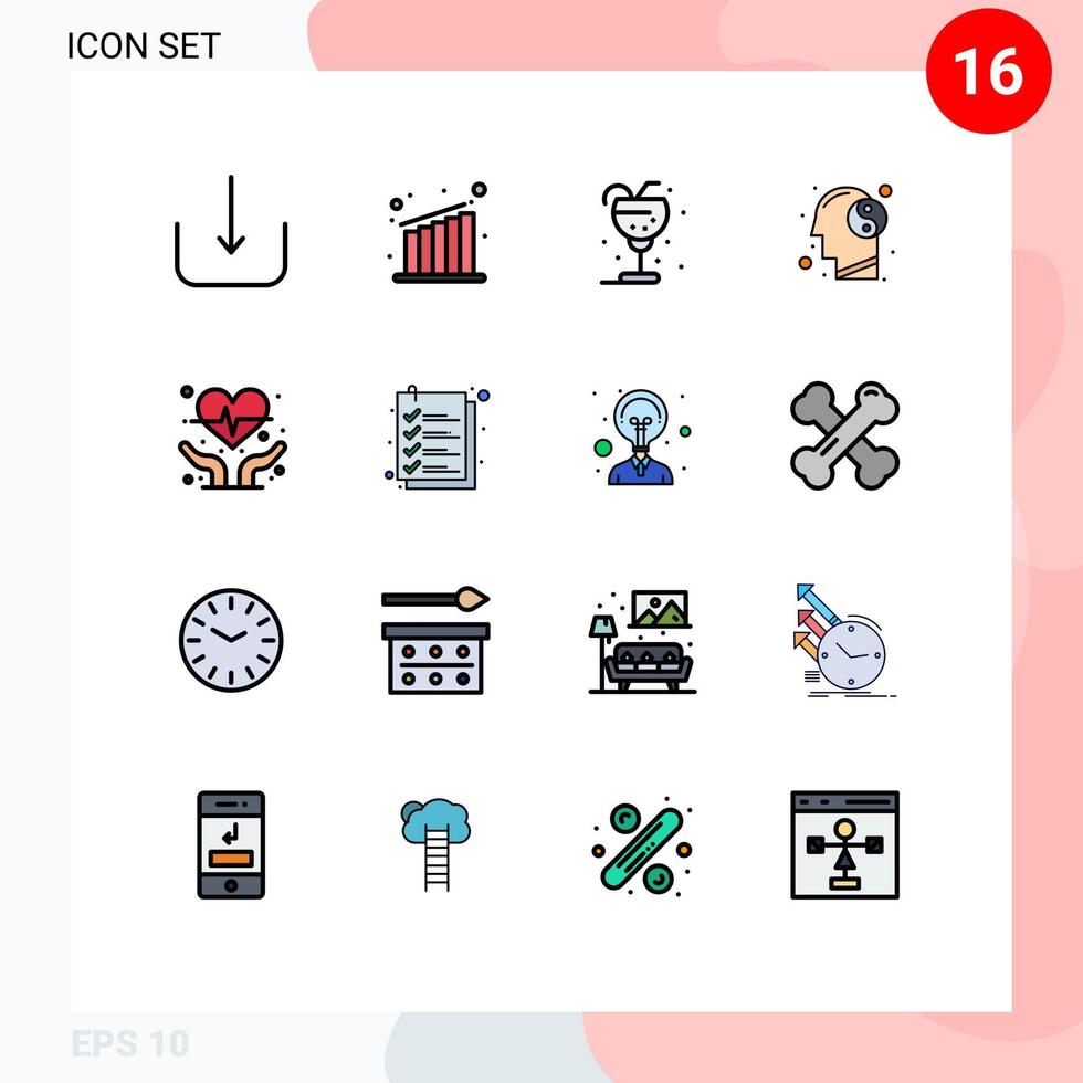 16 Creative Icons Modern Signs and Symbols of heart health cardiogram glass mind meditation Editable Creative Vector Design Elements