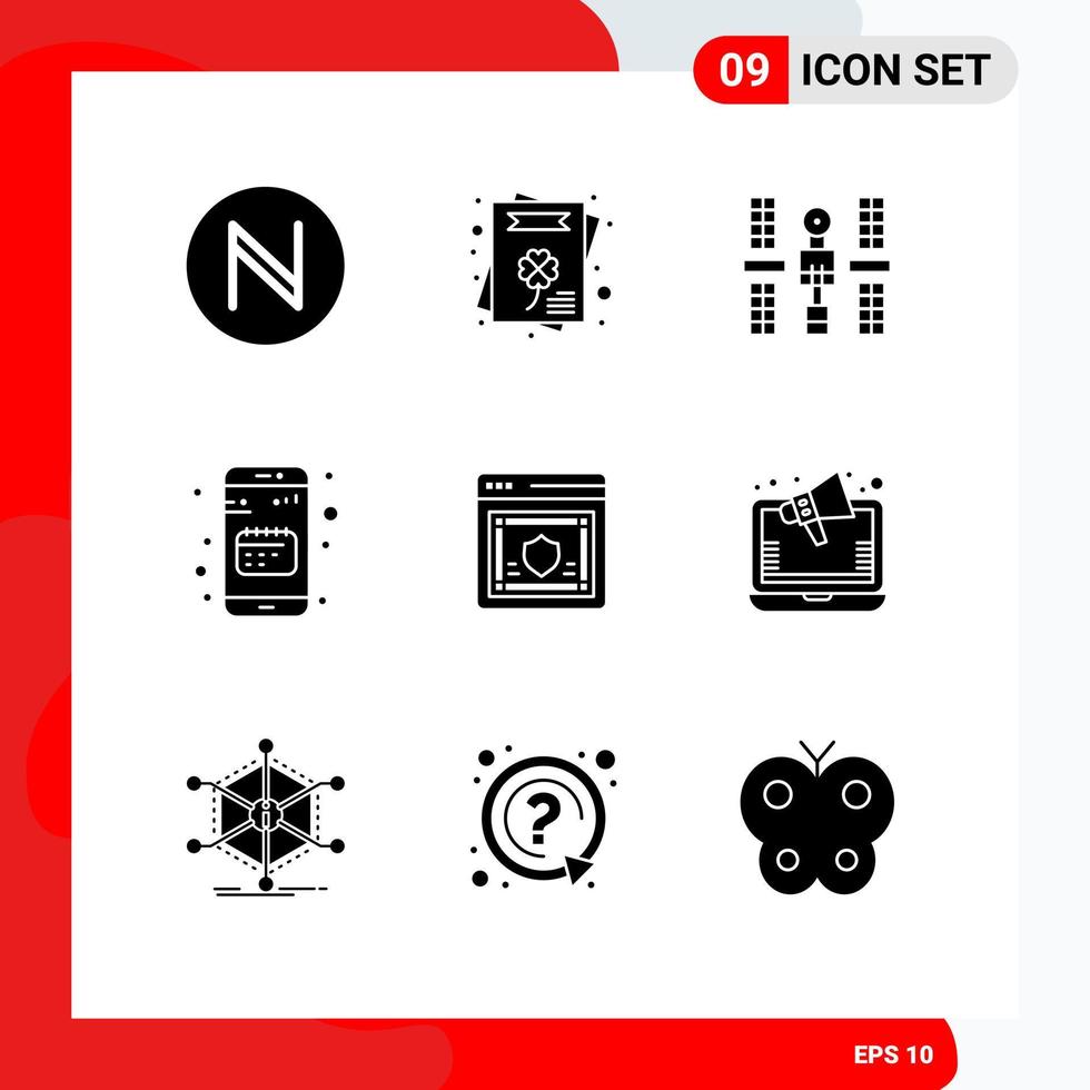 Editable Vector Line Pack of 9 Simple Solid Glyphs of password mobile platform date app Editable Vector Design Elements