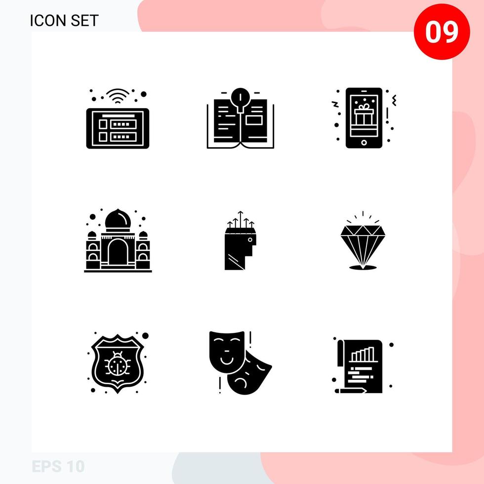 9 Universal Solid Glyphs Set for Web and Mobile Applications hand taj mahal christmas mahal phone Editable Vector Design Elements