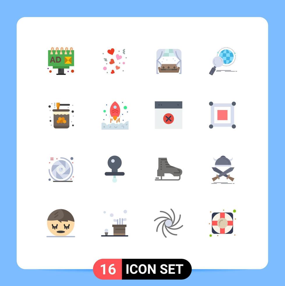 Pack of 16 creative Flat Colors of bee research home magnifier global Editable Pack of Creative Vector Design Elements