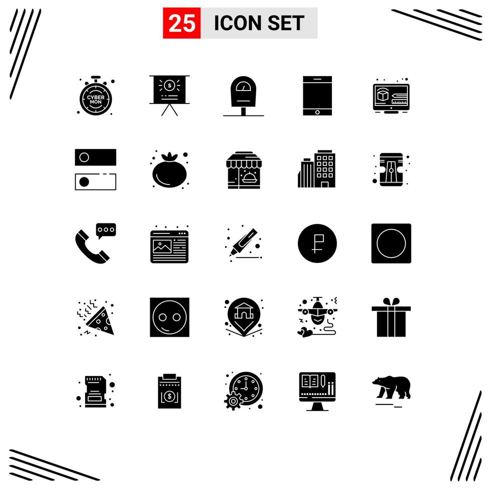 25 User Interface Solid Glyph Pack of modern Signs and Symbols of dns digital meter design tablet Editable Vector Design Elements