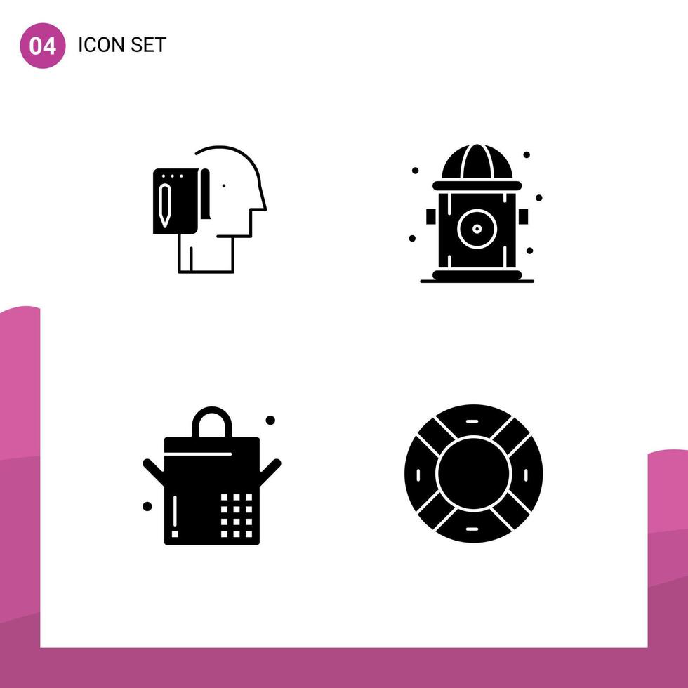 Pack of 4 Modern Solid Glyphs Signs and Symbols for Web Print Media such as begin saucepan note life safety Editable Vector Design Elements