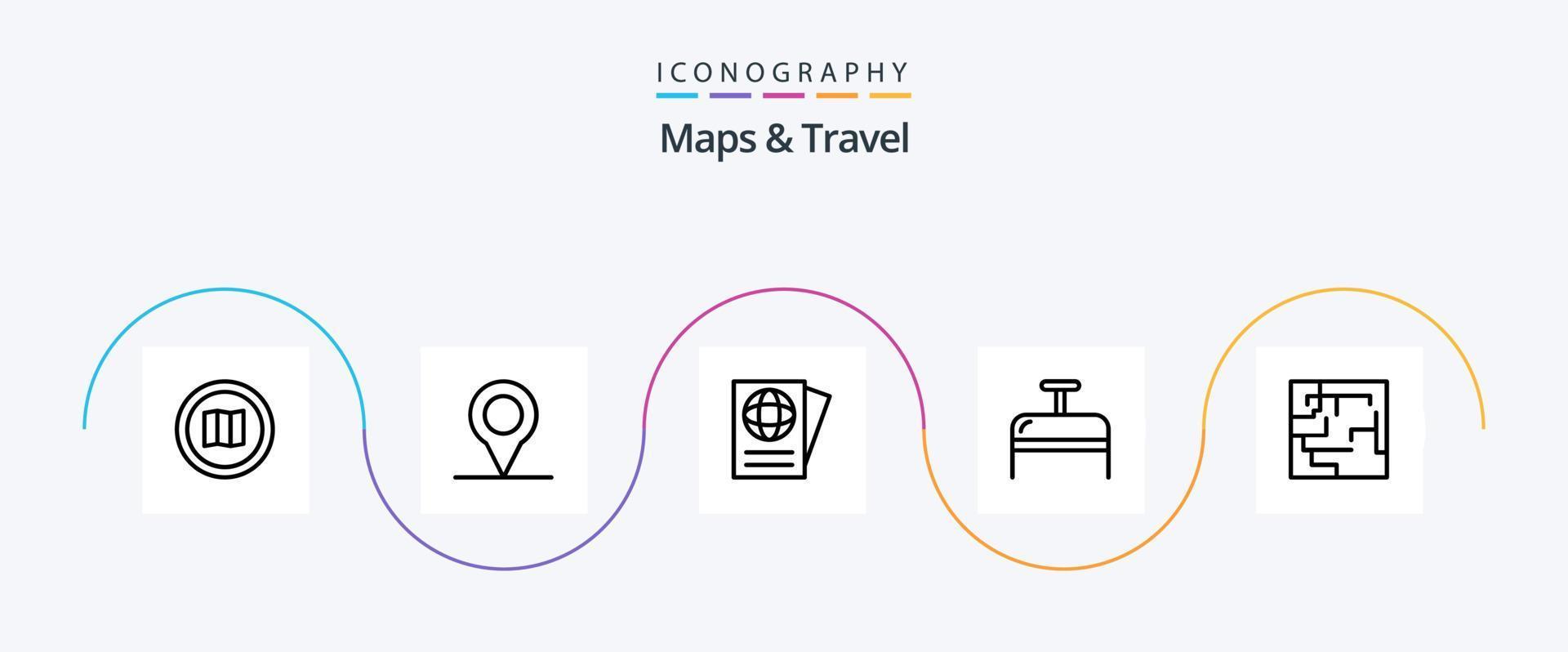 Maps and Travel Line 5 Icon Pack Including . maze. passport. map. travel vector