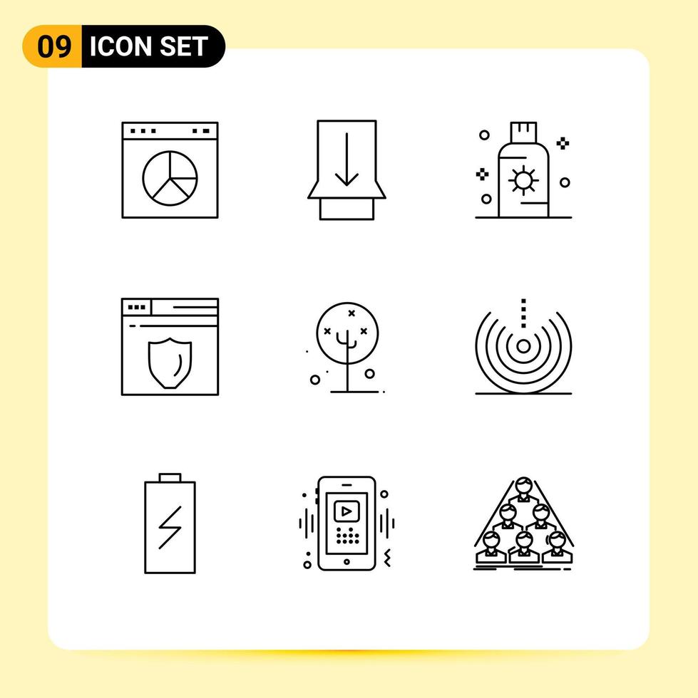 User Interface Pack of 9 Basic Outlines of lotus blooming protection shield web server Editable Vector Design Elements