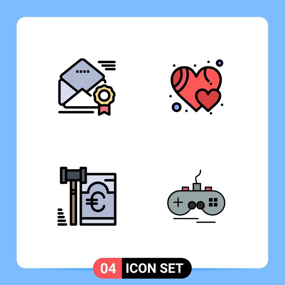 Modern Set of 4 Filledline Flat Colors Pictograph of email euro offer heart law Editable Vector Design Elements