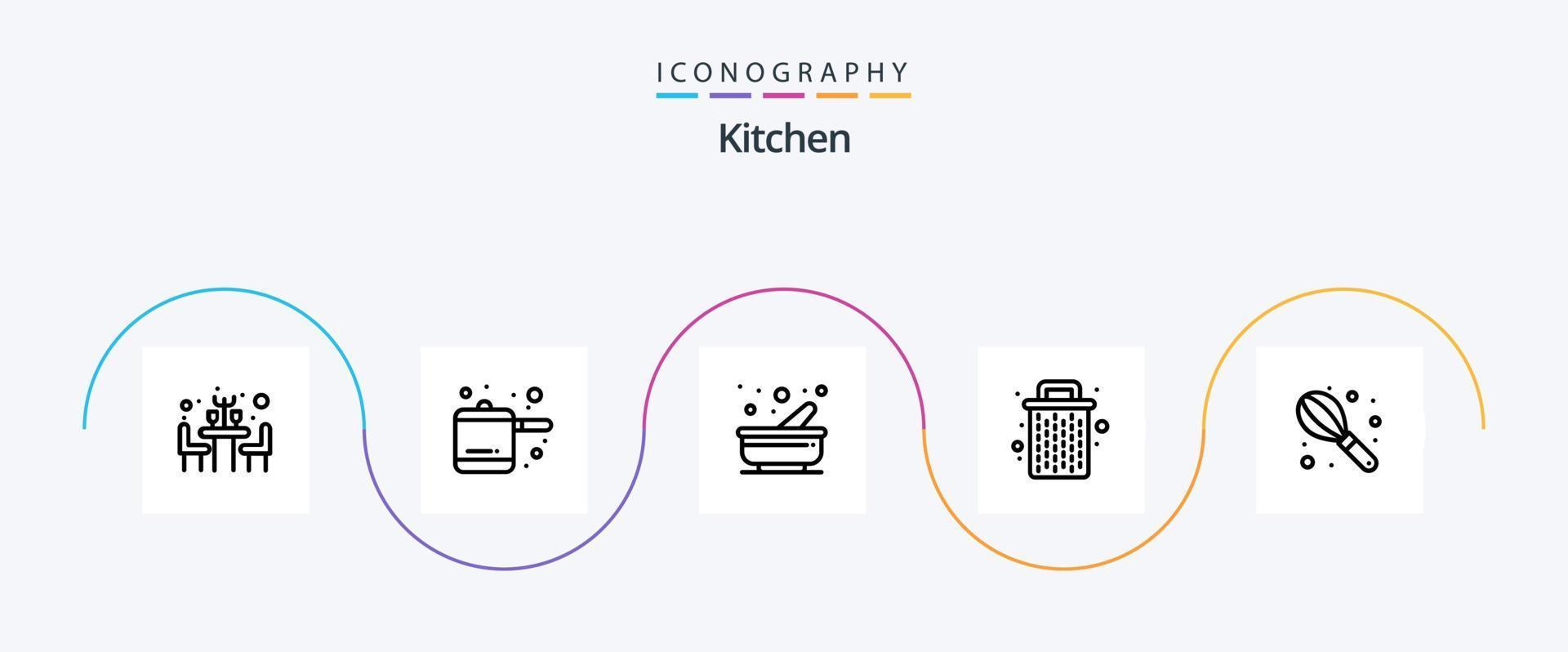 Kitchen Line 5 Icon Pack Including . wire. pestle. mixer. garbage vector