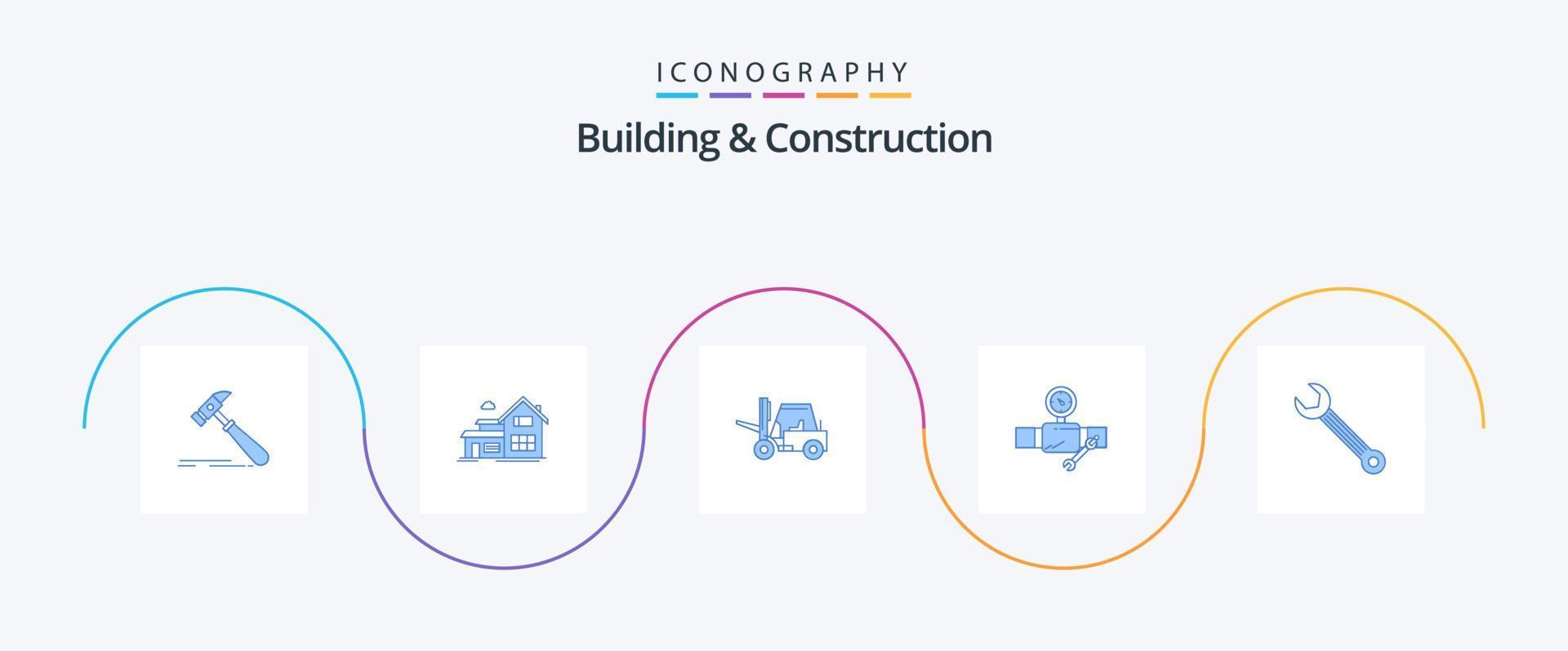 Building And Construction Blue 5 Icon Pack Including gage. construction. appartment. building. transport vector