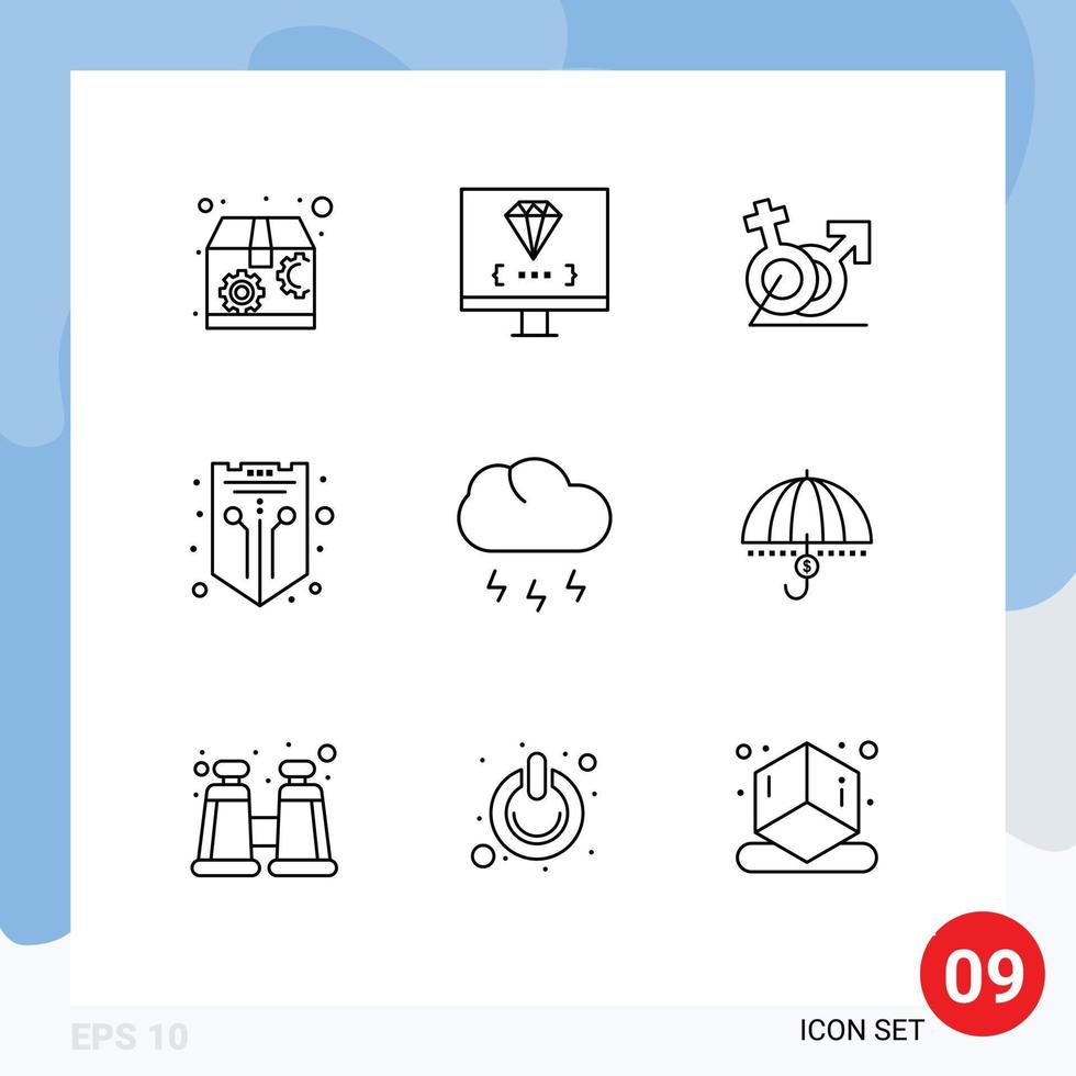 Set of 9 Commercial Outlines pack for web protection men network identity Editable Vector Design Elements