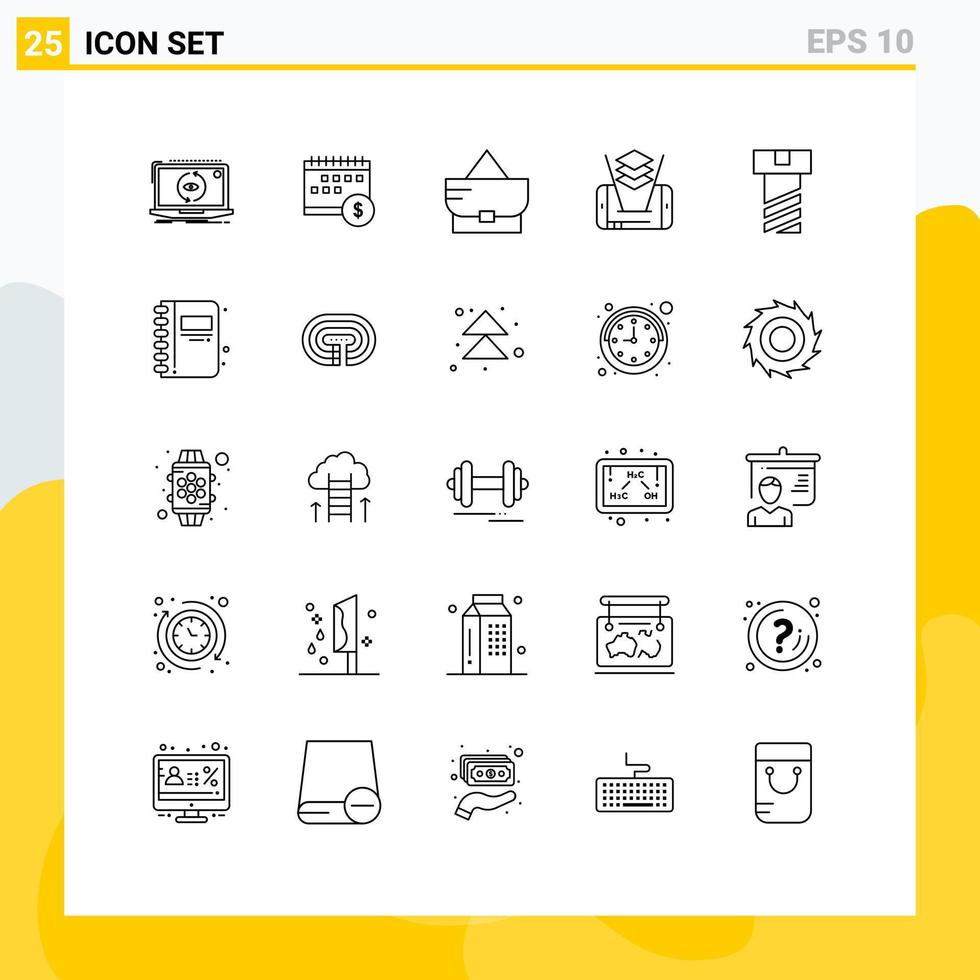 25 Universal Line Signs Symbols of bolt cell money mobile fashion Editable Vector Design Elements