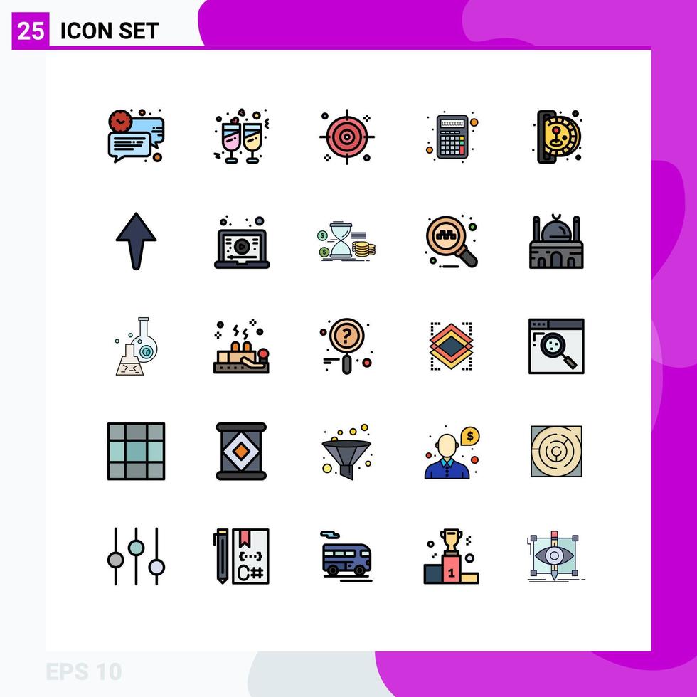 Pictogram Set of 25 Simple Filled line Flat Colors of fun interface reception interaction apps Editable Vector Design Elements