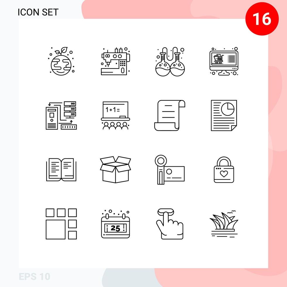 User Interface Pack of 16 Basic Outlines of combination display tailoring shop buy Editable Vector Design Elements