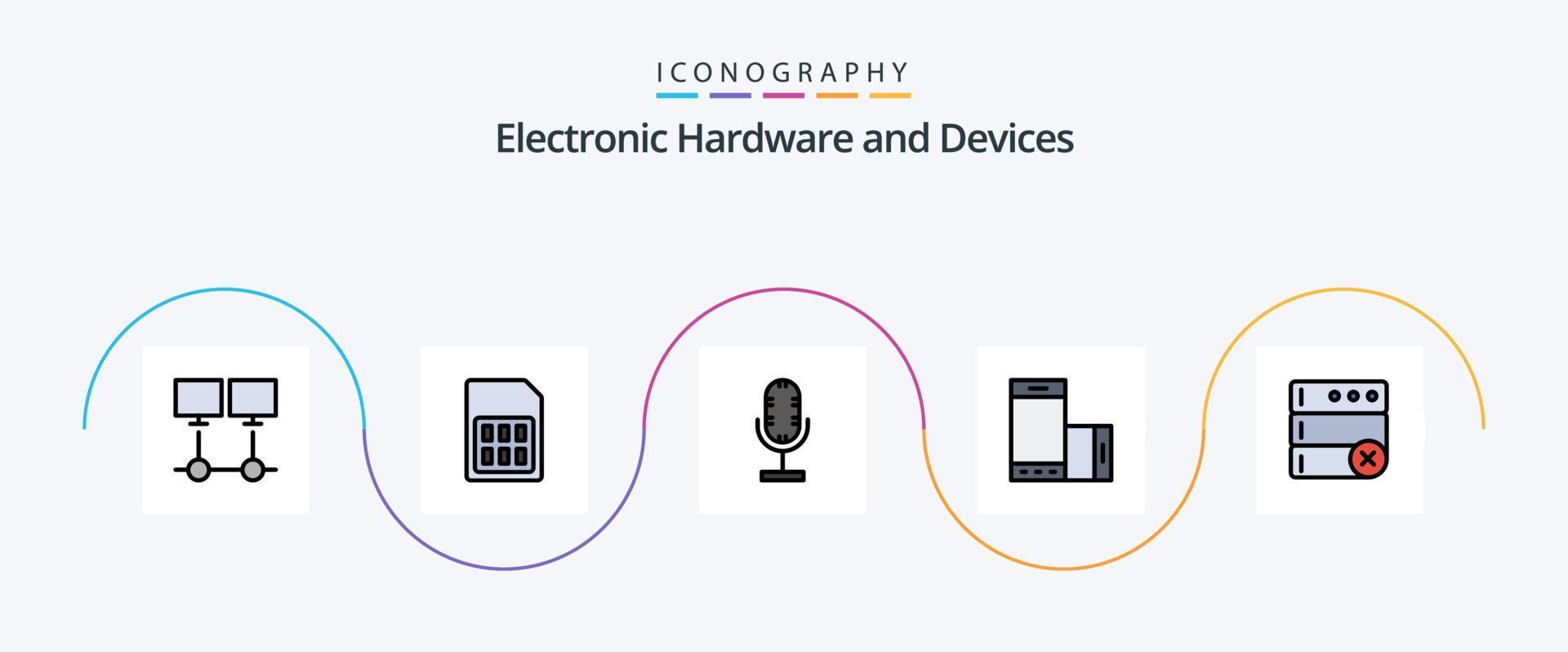 Devices Line Filled Flat 5 Icon Pack Including rotate. mobile. sim. device. mic vector