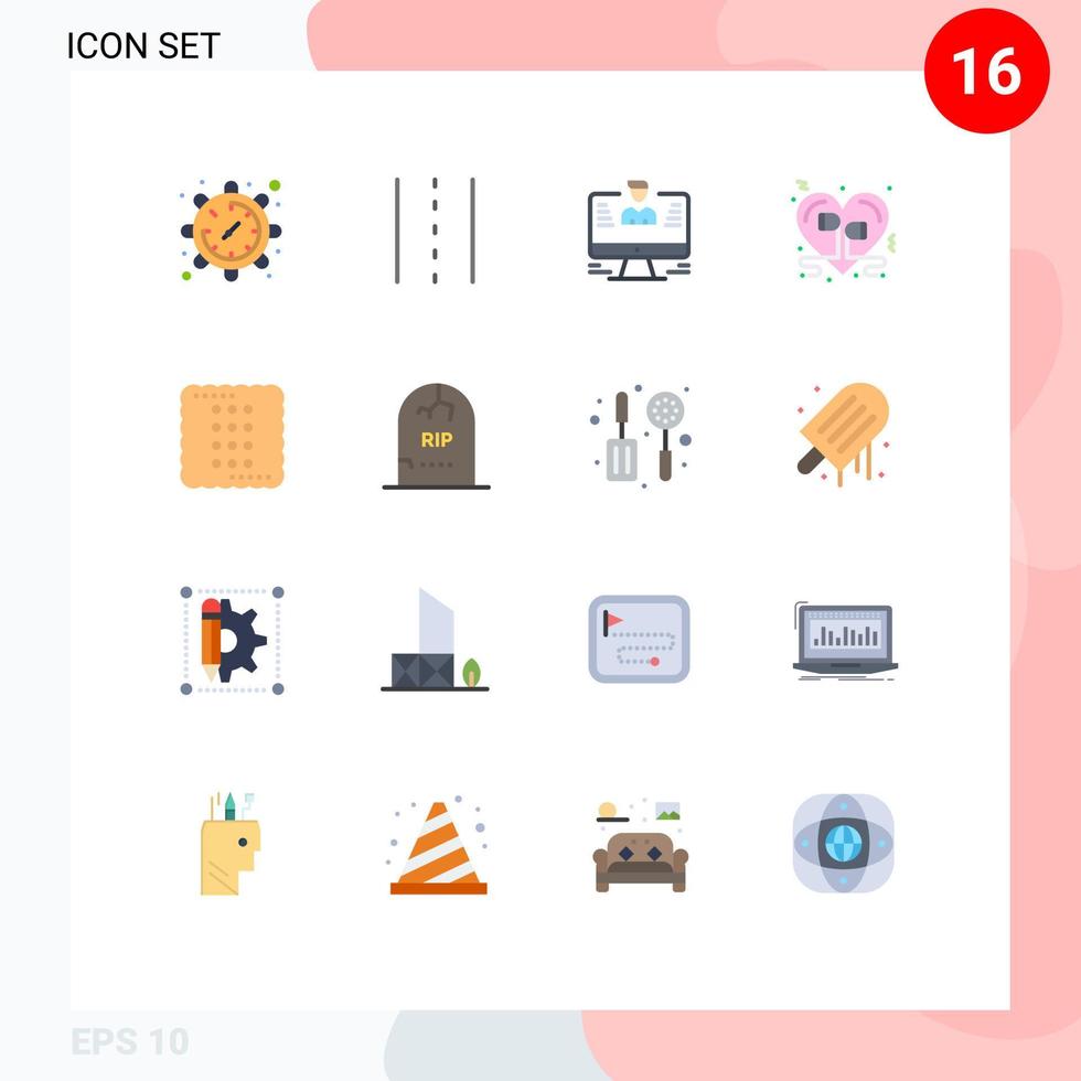 Set of 16 Modern UI Icons Symbols Signs for music heart road headphone report Editable Pack of Creative Vector Design Elements
