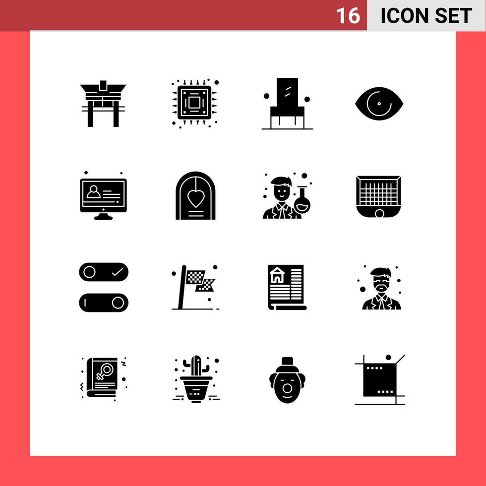 Set of 16 Vector Solid Glyphs on Grid for lesson e learning furniture vision face Editable Vector Design Elements