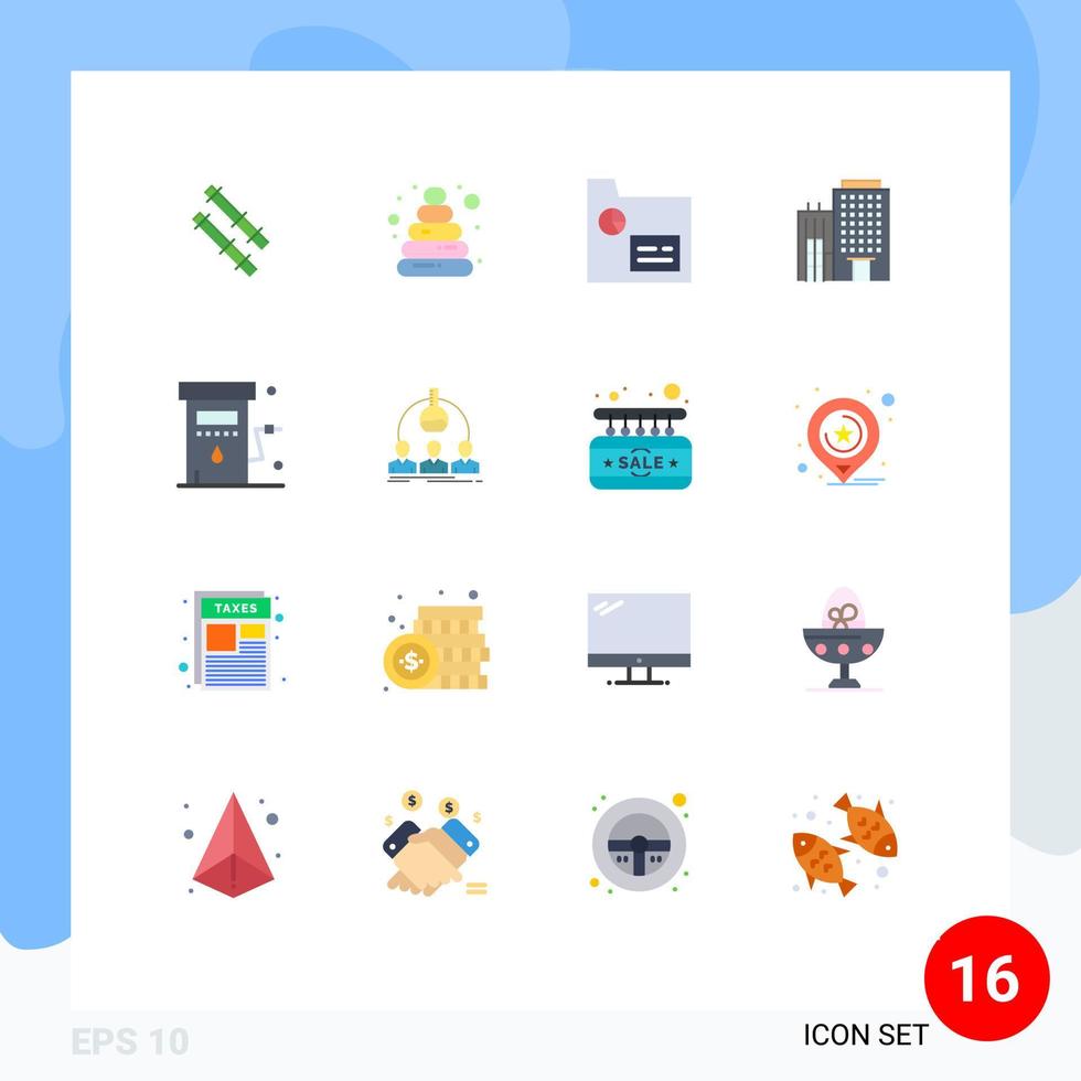 Pictogram Set of 16 Simple Flat Colors of station petrol records gas service Editable Pack of Creative Vector Design Elements