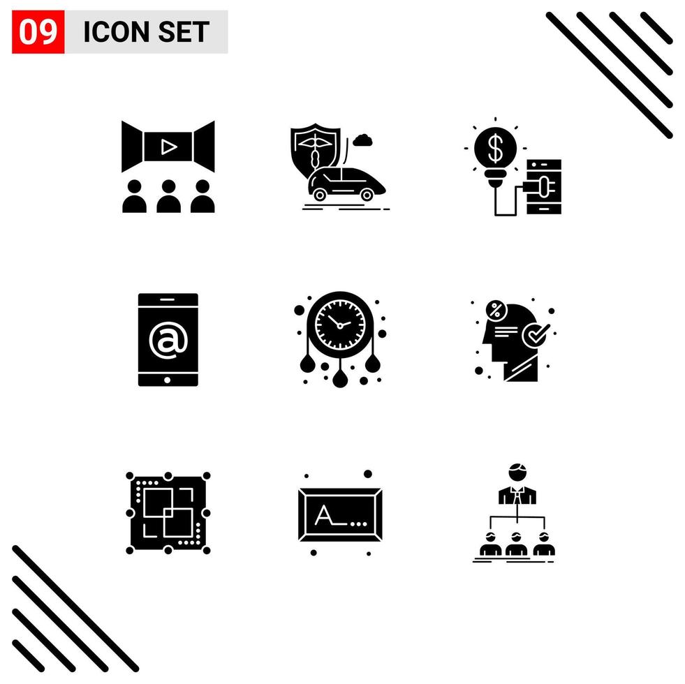 9 Universal Solid Glyph Signs Symbols of time cell safety multimedia technology Editable Vector Design Elements