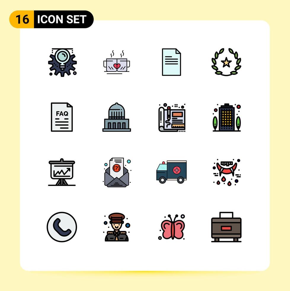 Modern Set of 16 Flat Color Filled Lines Pictograph of contact stare wedding feature report Editable Creative Vector Design Elements