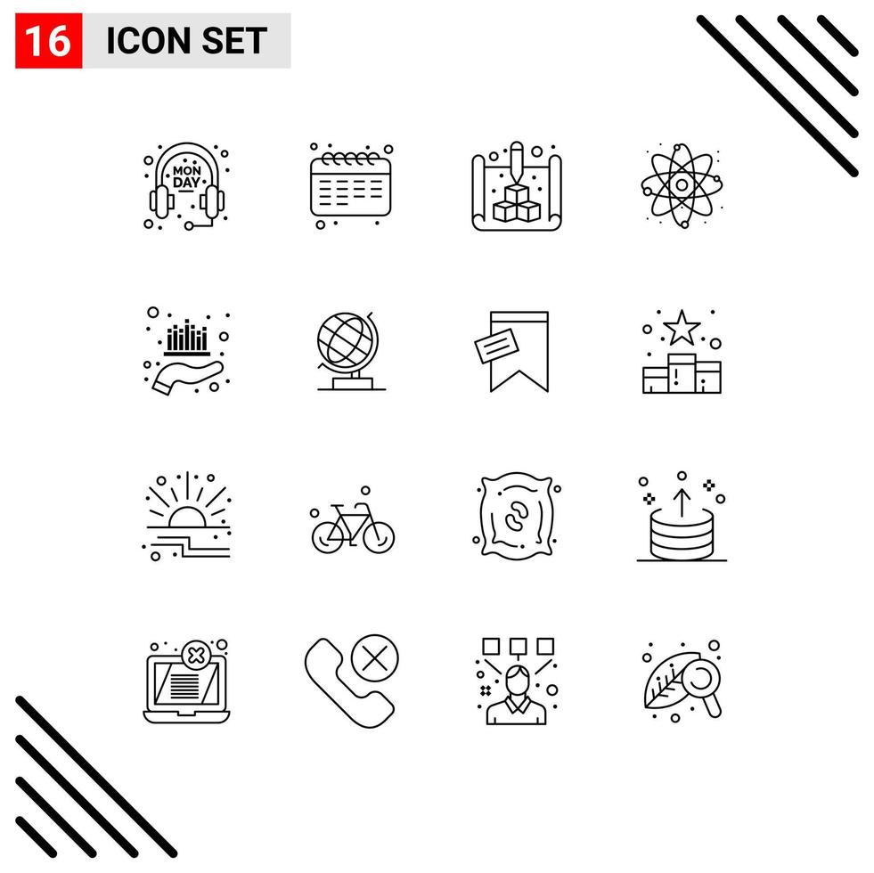 Modern Set of 16 Outlines Pictograph of management asset blueprint lab energy Editable Vector Design Elements