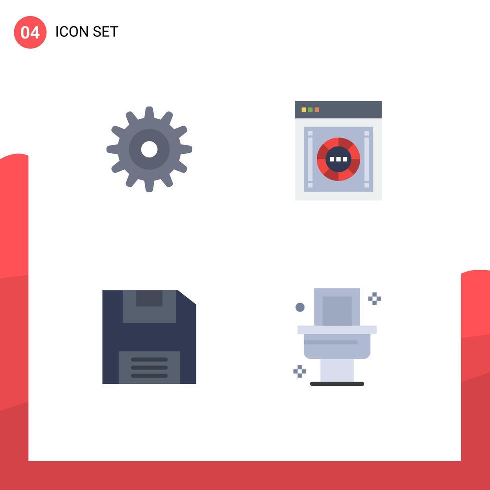 Flat Icon Pack of 4 Universal Symbols of gear floppy encryption safe box toilet Editable Vector Design Elements