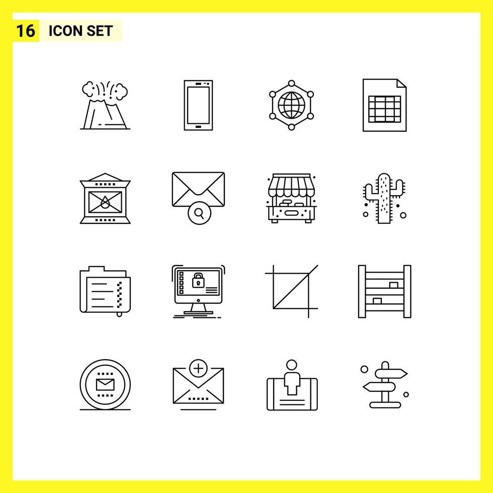 16 User Interface Outline Pack of modern Signs and Symbols of lamp table android excel internet Editable Vector Design Elements