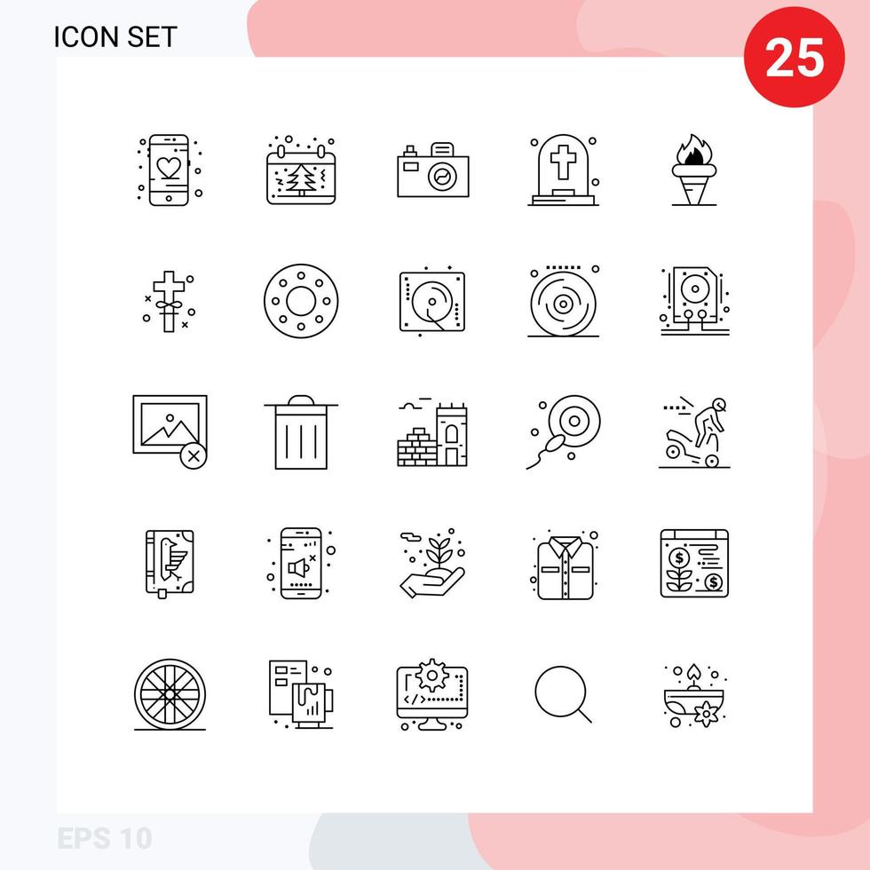 Stock Vector Icon Pack of 25 Line Signs and Symbols for games tombstone xmas halloween dead Editable Vector Design Elements