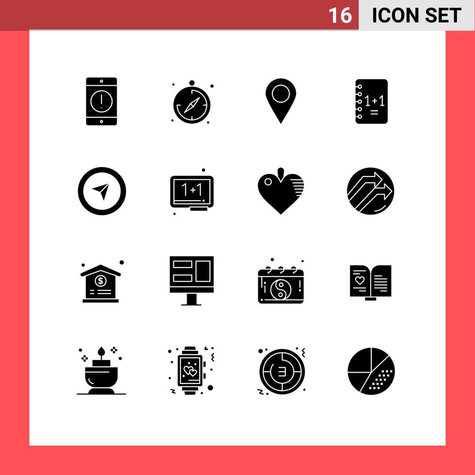 16 Solid Glyph concept for Websites Mobile and Apps pointer cursor location notebook Editable Vector Design Elements
