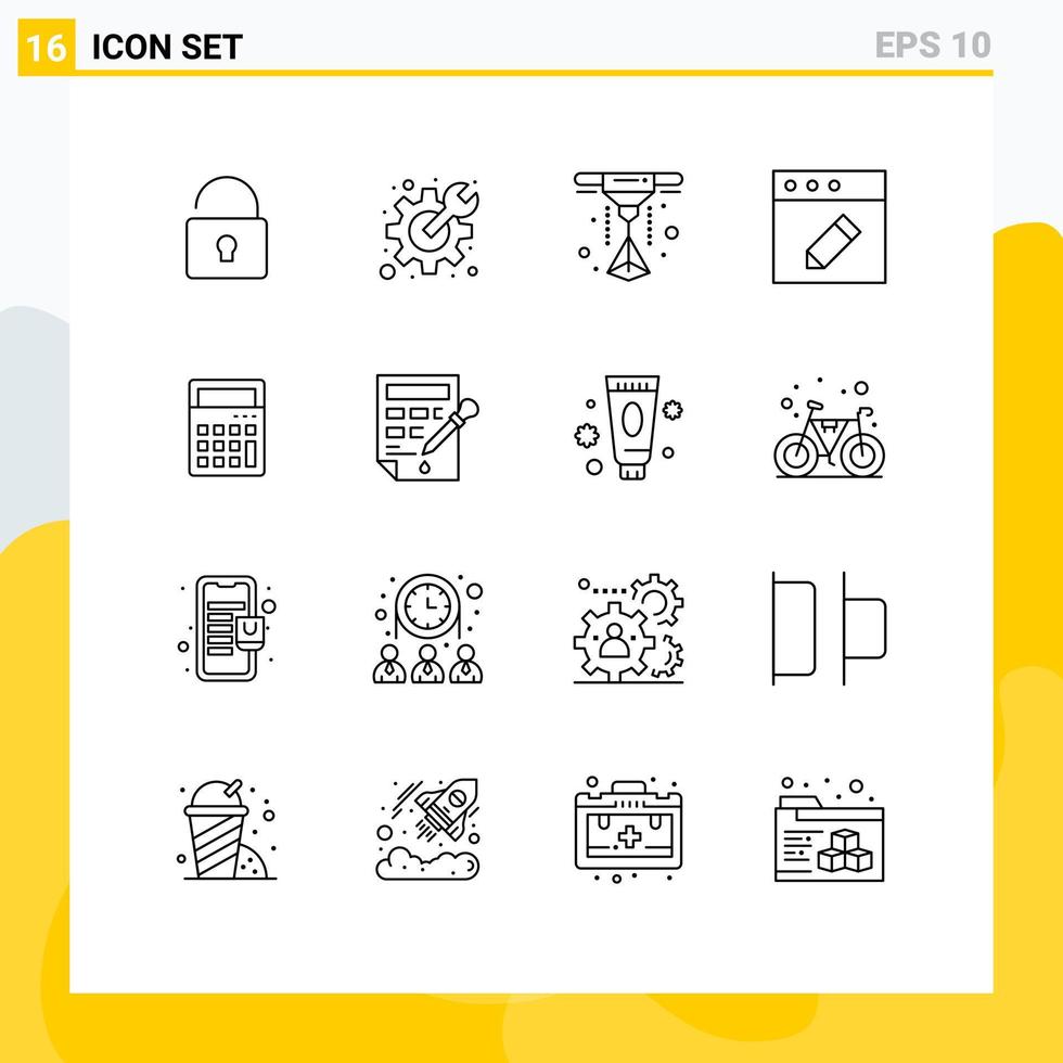16 Creative Icons Modern Signs and Symbols of color bucket office printer math calculator Editable Vector Design Elements