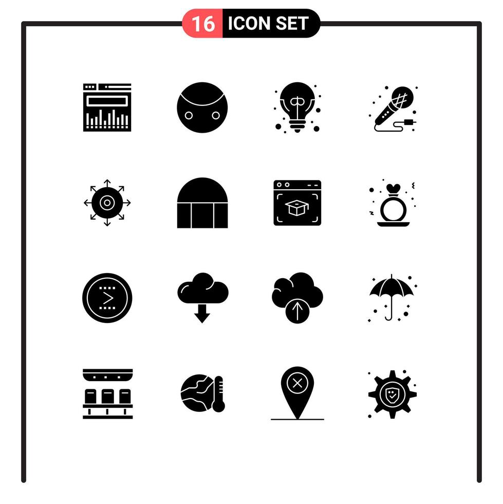 Universal Icon Symbols Group of 16 Modern Solid Glyphs of point night excellent idea studio microphone Editable Vector Design Elements