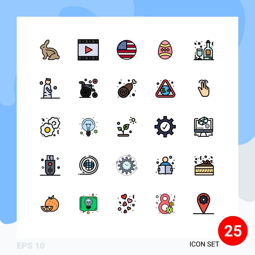Stock Vector Icon Pack of 25 Line Signs and Symbols for alcohol easter video player decoration usa Editable Vector Design Elements