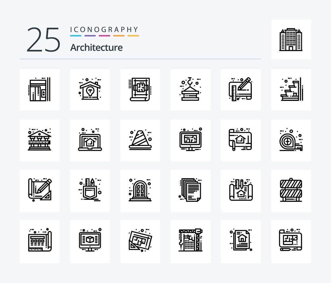 Architecture 25 Line icon pack including tower. lifting. idea. hook. blue print vector