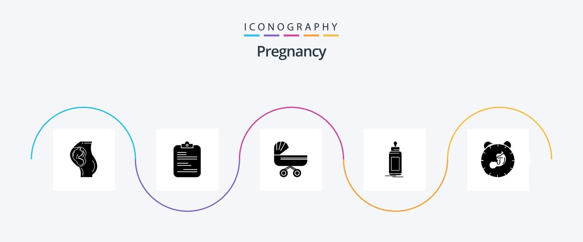 Pregnancy Glyph 5 Icon Pack Including feeder. stroller. checklist. push. baby vector