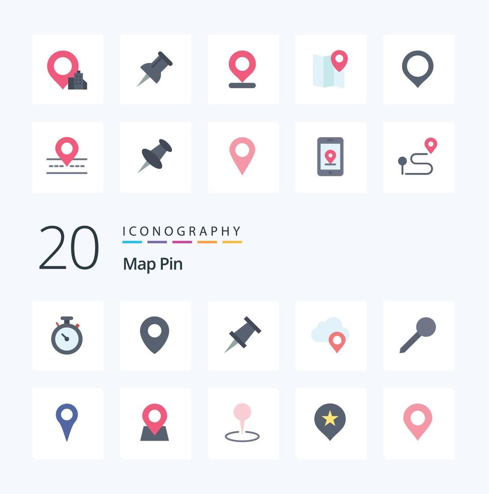 20 Map Pin Flat Color icon Pack like pin marker building pin cloud vector