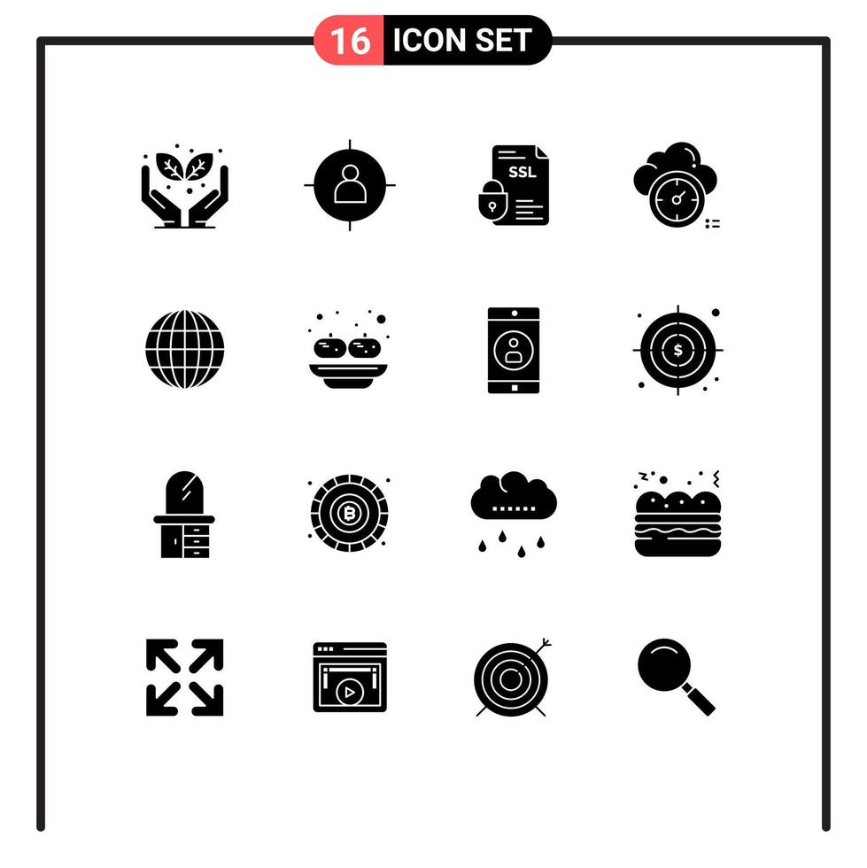 16 iconos creativos signos y símbolos modernos de globo temporizador bancario tiempo ssl elementos de diseño vectorial editables vector